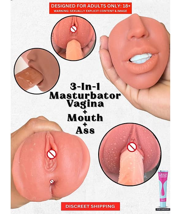 KAMVASANA Male Masturbator Realistic Vagina and Mouth with Teeth and Tongue Nose Pocket Pussy Sucking Masturbator Cup Sex Toys
