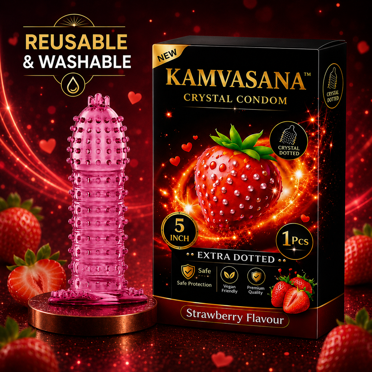 Strawberry flavour crystal condom