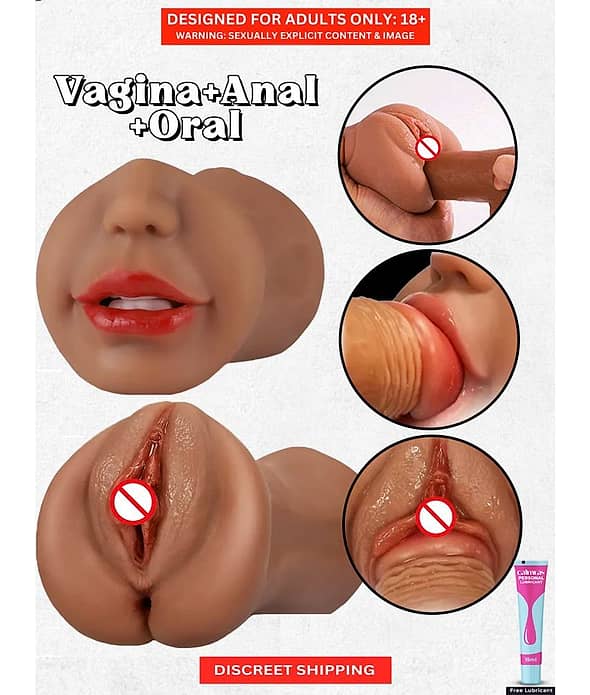 KAMVASANA Male Masturbator Realistic Vagina and Mouth with Teeth and Tongue Nose Pocket Pussy Sucking Masturbator Cup Sex Toys